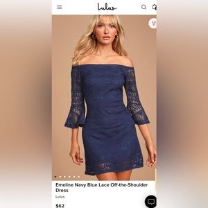 Navy Blue Lace Off The Shoulder Dress
